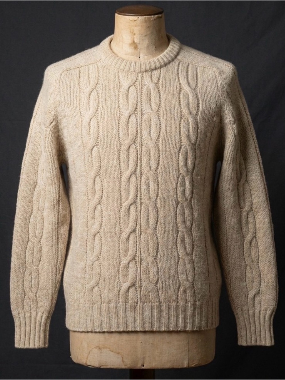 Alan Paine The Bay Men's Crewneck shetland wool Sweater in Oatmeal Beige